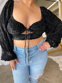 GEORGIA Black Long Sleeve Front Tie Top