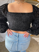 GEORGIA Black Long Sleeve Front Tie Top