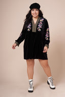ZIGGY Black Velvet Embroidered Dress