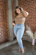 NIKKIE Tan Sheer Sleeve Top