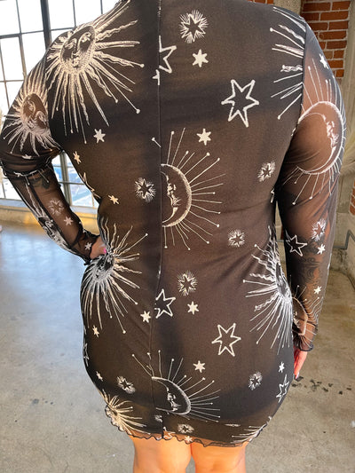 STARRY EYED Black Celestial Print Mini Dress