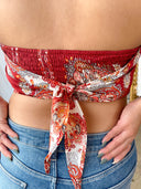 COCO Red Print Scarf Satin Bandana Top