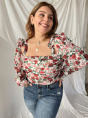 CHANTELL White Rose Print Satin Body Suit