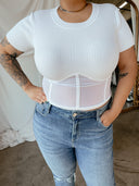 NADIA White Cotton Ribbed Top