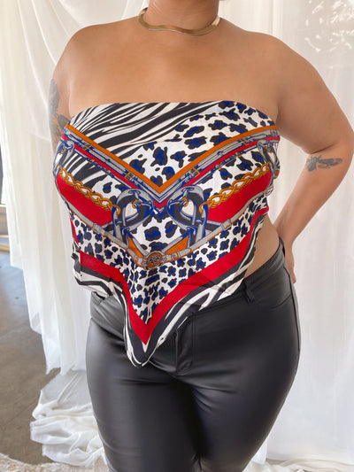 COCO Black Zebra Print Satin Bandana Top