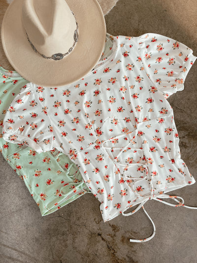 DIXIE White Flower Print Soft Cotton Top