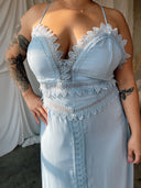 WINSLET Baby Blue Crochet Lace Trim Maxi Dress