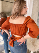 VIDA Bronze Satin Top with Back Tie Detail