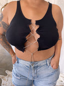 HEAT WAVE Black Soft Ribbed Tank with Diamond Strand Tie