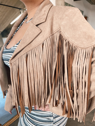 ROAM WILDE Faux Suede Fringe Jacket