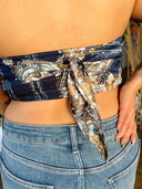 COCO Black Print Scarf Satin Bandana Top