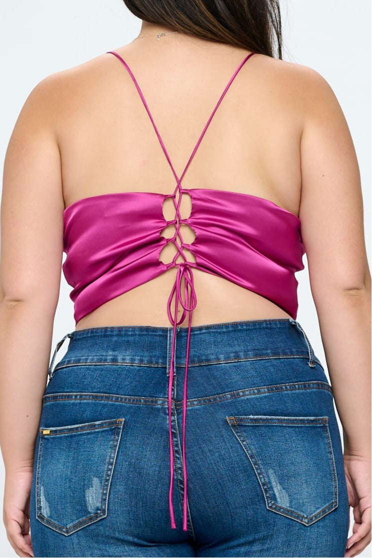 BARBIE Hot Pink Satin Crop Top