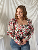 CHANTELL White Rose Print Satin Body Suit