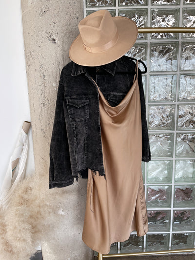 CARLY Taupe Satin Dress