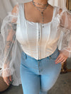 VICTORIA White Satin Cold Shoulder Corset Top