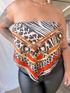 COCO Tan Zebra Print Satin Bandana Top