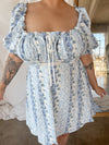 MEADOW Blue Floral Print Babydoll Dress